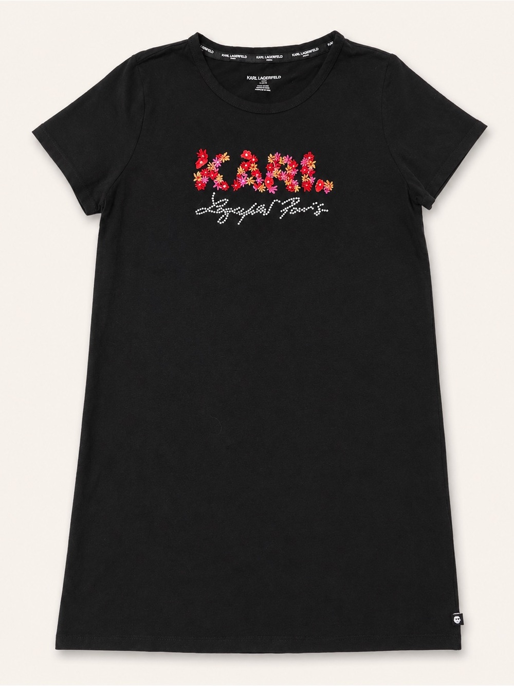 Karl Lagerfeld Paris Black Floral Logo T-Shirt Dress